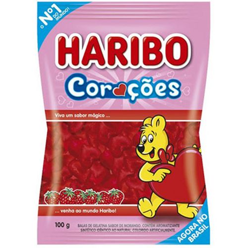 Bala De Gelatina Morango Corações Haribo Pacote 100g