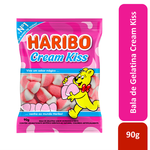 Bala de Gelatina Morango e Nata Cream Kiss Haribo Pacote 90g