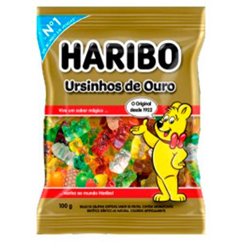 Bala de Gelatina Sortida Frutas Limão, Framboesa, Abacaxi, Laranja, Morango ou Maçã-Verde Ursinhos de Ouro Haribo Pacote 250g