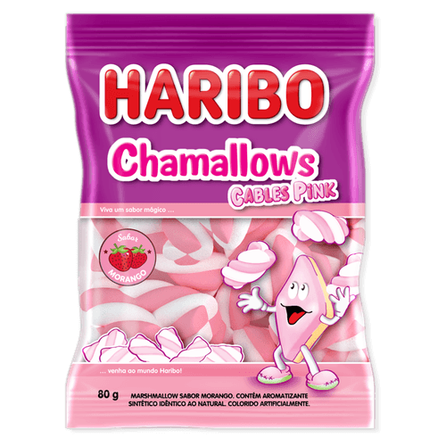 Marshmallow Morango Cables Pink Haribo Chamallows Pacote 80g