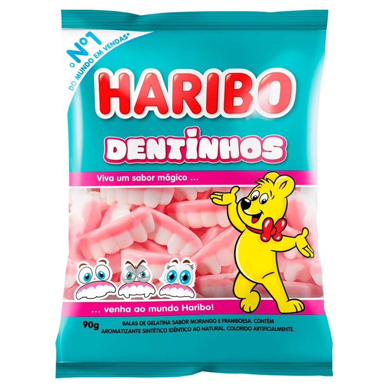 Bala-de-Gelatina-Morango-e-Framboesa-Dentinhos-Haribo-Pacote-90g