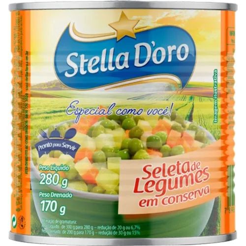 Seleta de Legumes Ervilha, Batata e Cenoura em Conserva sem Adição de Sal Stella D'oro Lata Peso Líquido 280g Peso Drenado 170g