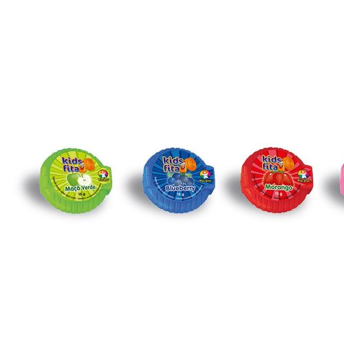 Goma de Mascar Fita Morango, Tutti Frutti, Maçã-Verde ou Blueberry Kids Zone Kids Fita Pote 15g
