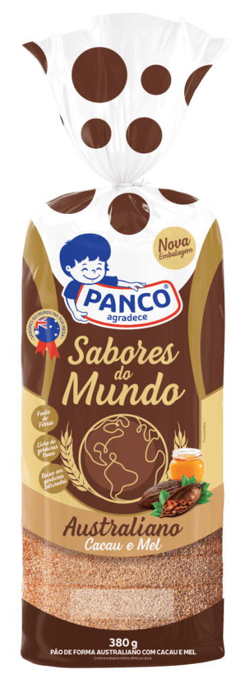 Pão de Forma Australiano Integral com Cacau e Mel Panco Sabores do Mundo Pacote 380g