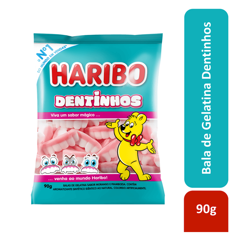 Bala-de-Gelatina-Morango-e-Framboesa-Dentinhos-Haribo-Pacote-90g