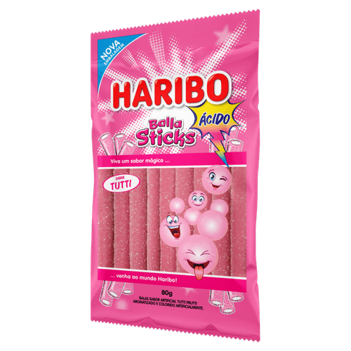 Balas Tutti Frutti Ácido Haribo Balla Sticks Pacote 80g
