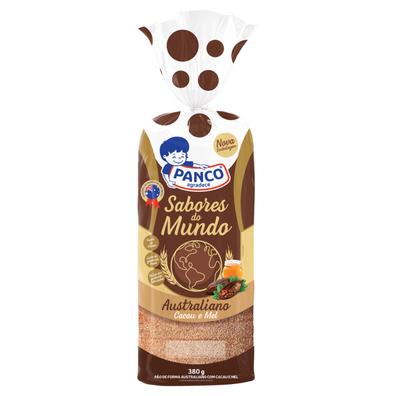 Pao-de-Forma-Australiano-Integral-com-Cacau-e-Mel-Panco-Sabores-do-Mundo-Pacote-380g