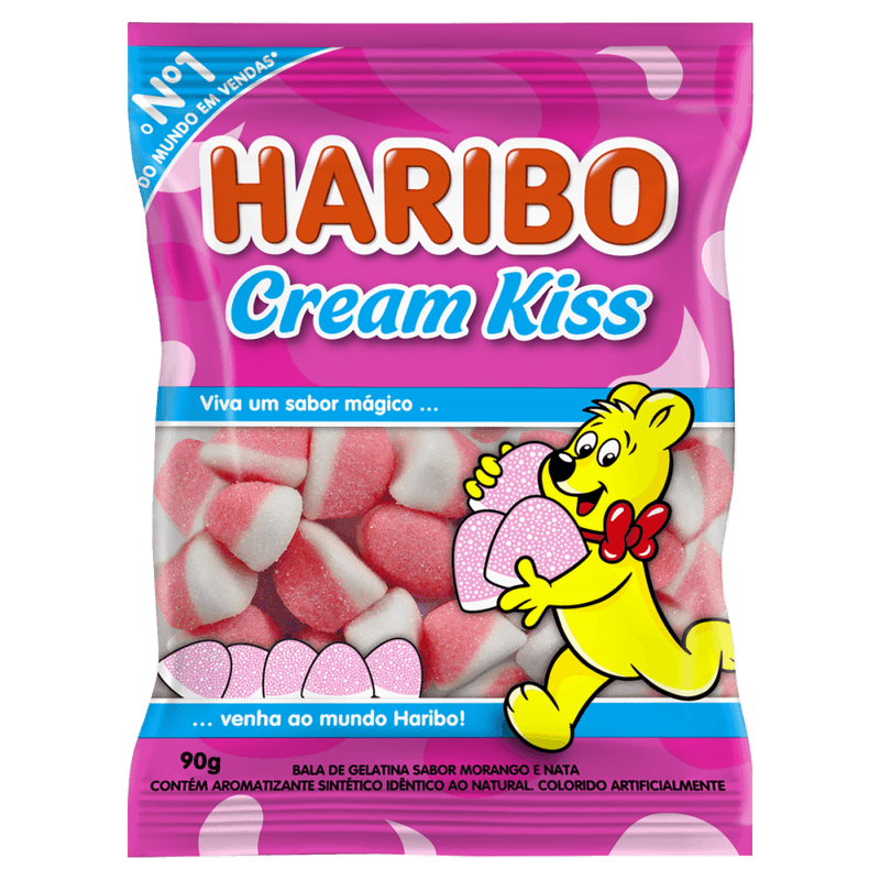 Bala-de-Gelatina-Morango-e-Nata-Cream-Kiss-Haribo-Pacote-90g