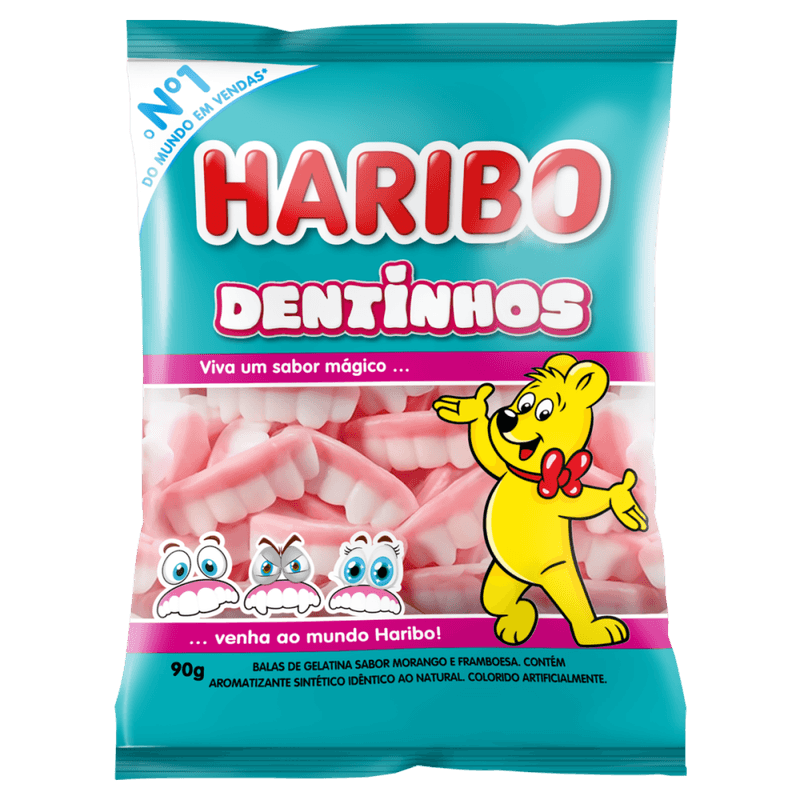 Bala-de-Gelatina-Morango-e-Framboesa-Dentinhos-Haribo-Pacote-90g