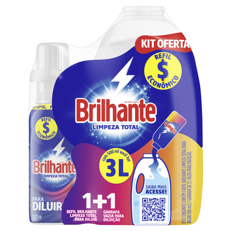 Kit-Oferta-Garrafa-Vazia-para-Diluicao---Lava-Roupas-Concentrado-para-Diluir-Brilhante-Limpeza-Total-500ml-Refil-Economico