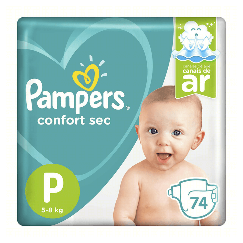 Fralda-Descartavel-Infantil-Pampers-Confort-Sec-P-5-a-8kg-Pacote-74-Unidades