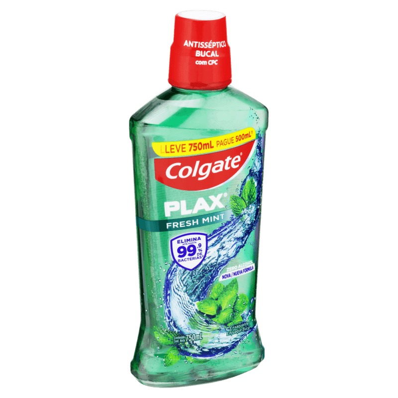 Enxaguante-Bucal-Antisseptico-Zero-Alcool-Fresh-Mint-Colgate-Plax-Frasco-Leve-750ml-Pague-500ml