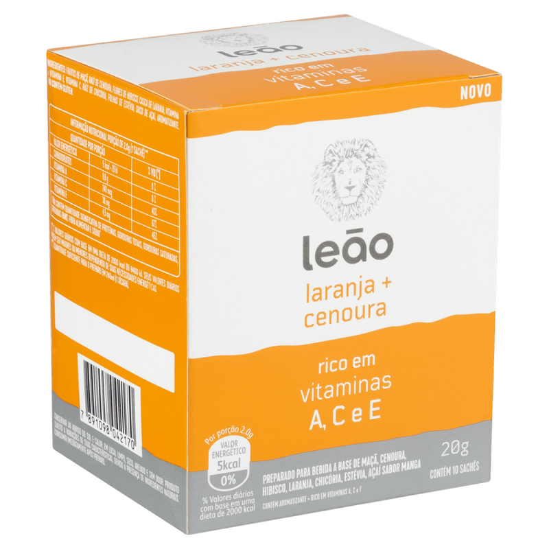 Preparado-para-Bebida-Cha-a-Base-de-Maca-Cenoura-Hibisco-Laranja-Chicoria-Estevia-Acai-e-Manga-Leao-Caixa-20g-10-Unidades