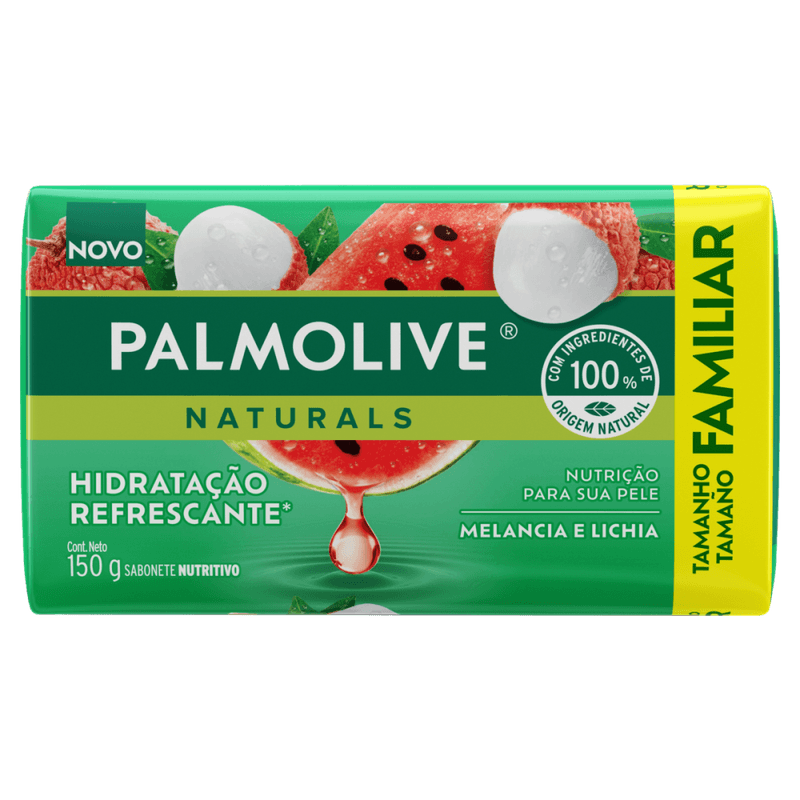 Sabonete-Nutritivo-em-Barra-Hidratacao-Refrescante-Melancia-e-Lichia-Palmolive-Naturals-Envoltorio-150g-Tamanho-Familiar