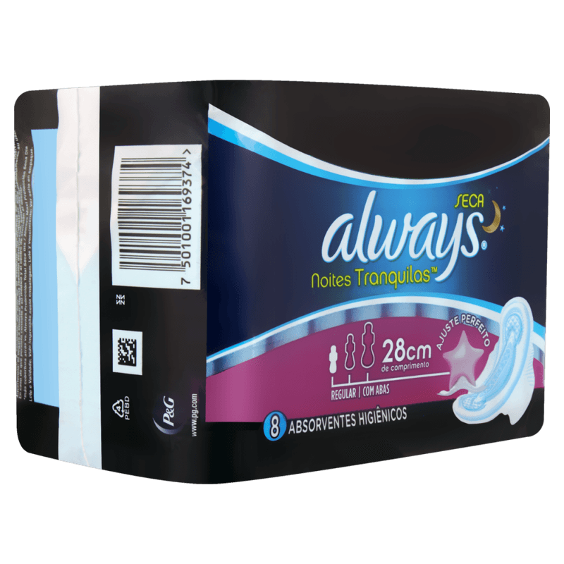 Absorvente-com-Abas-Seca-Always-Noites-Tranquilas-Noturno-Regular-28cm-Pacote-8-Unidades