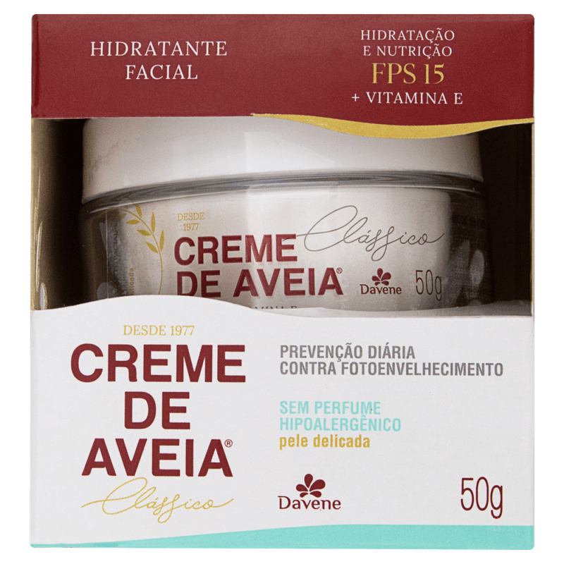 Hidratante-sem-Perfume-Facial-FPS-15-Davene-Creme-de-Aveia-Caixa-50g