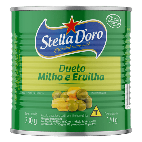 Ervilha e Milho Verde em Conserva Dueto sem Adição de Sal Stella D'oro Lata Peso Líquido 280g Peso Drenado 170g