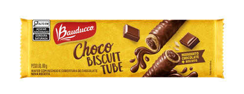 Wafer com Recheio e Cobertura de Chocolate Bauducco Choco Tube Pacote 80g