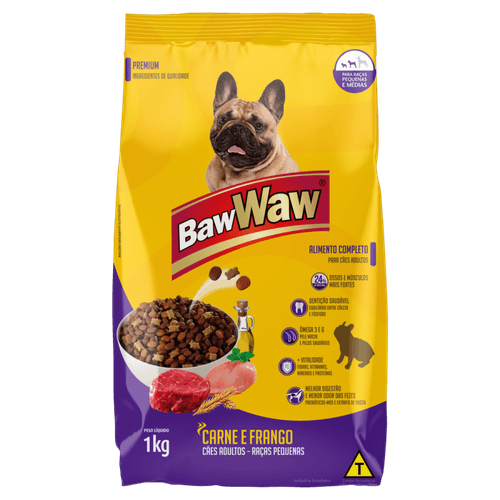 Alimento Completo para Cães Adultos Raças Pequenas Carne e Frango Baw Waw Premium Pacote 1kg