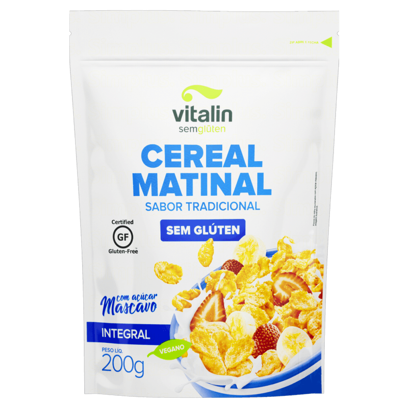 Cereal-Matinal-Flocos-de-Milho-com-Acucar-Mascavo-Integral-Tradicional-sem-Gluten-Vitalin-Pouch-200g