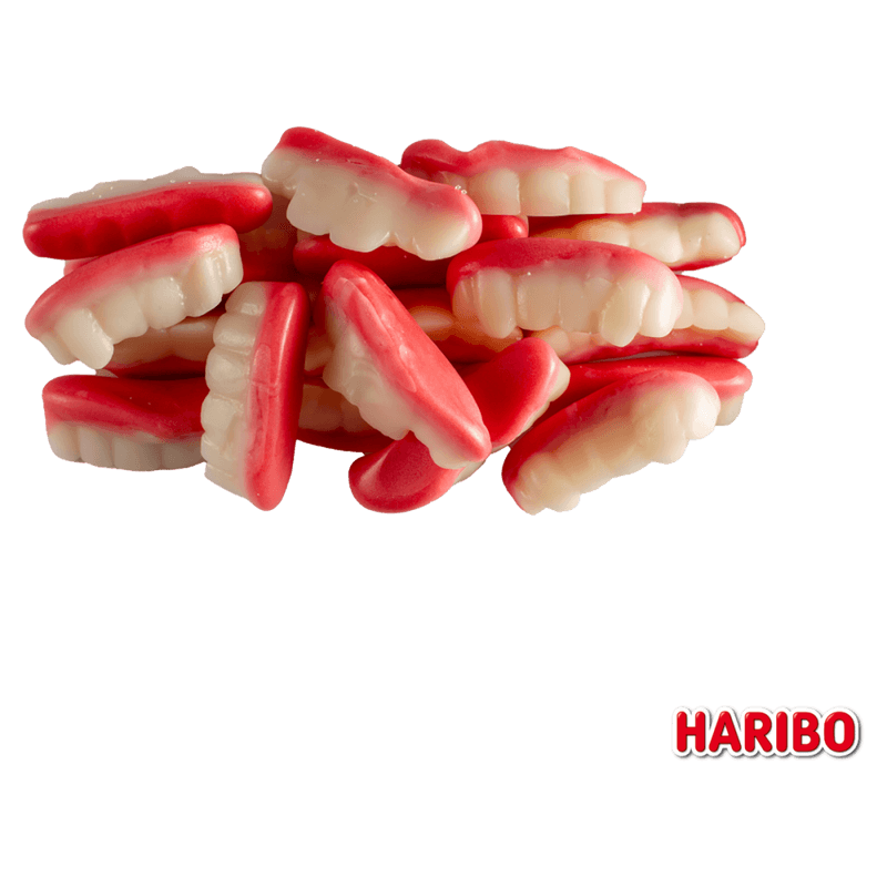 Bala-de-Gelatina-Morango-e-Framboesa-Dentinhos-Haribo-Pacote-90g