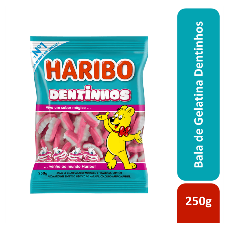 Bala-de-Gelatina-Morango-e-Framboesa-Dentinhos-Haribo-Pacote-250g