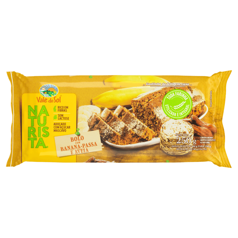 Bolo-com-Banana-Passa-e-Aveia-Integral-Zero-Lactose-Vale-do-Sol-Naturista-Pacote-250g