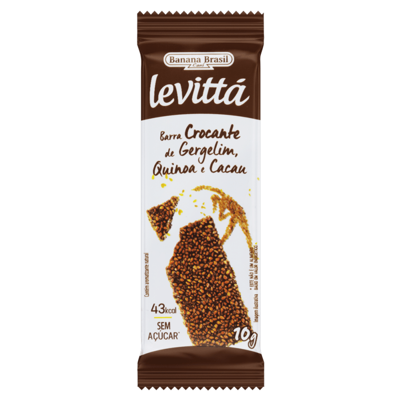 Barra-Crocante-Gergelim-Quinoa-e-Cacau-Zero-Acucar-Levitta-Pacote-10g