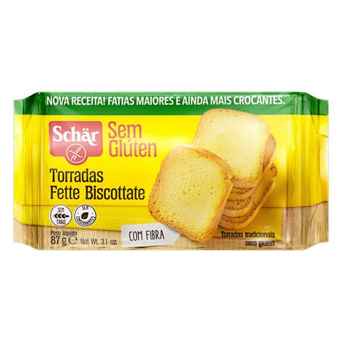 Torrada Tradicional com Trigo Sarraceno, Fibras de Psyllium e Bambu sem Glúten Schär Pacote 87g 8 Unidades