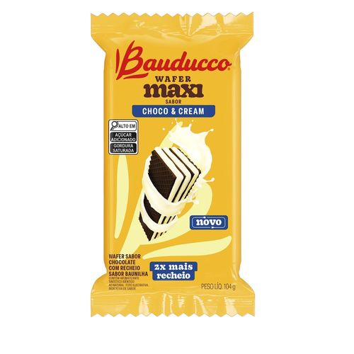 Biscoito Wafer Recheio Choco & Cream Chocolate com Baunilha Bauducco Maxi Pacote 104g