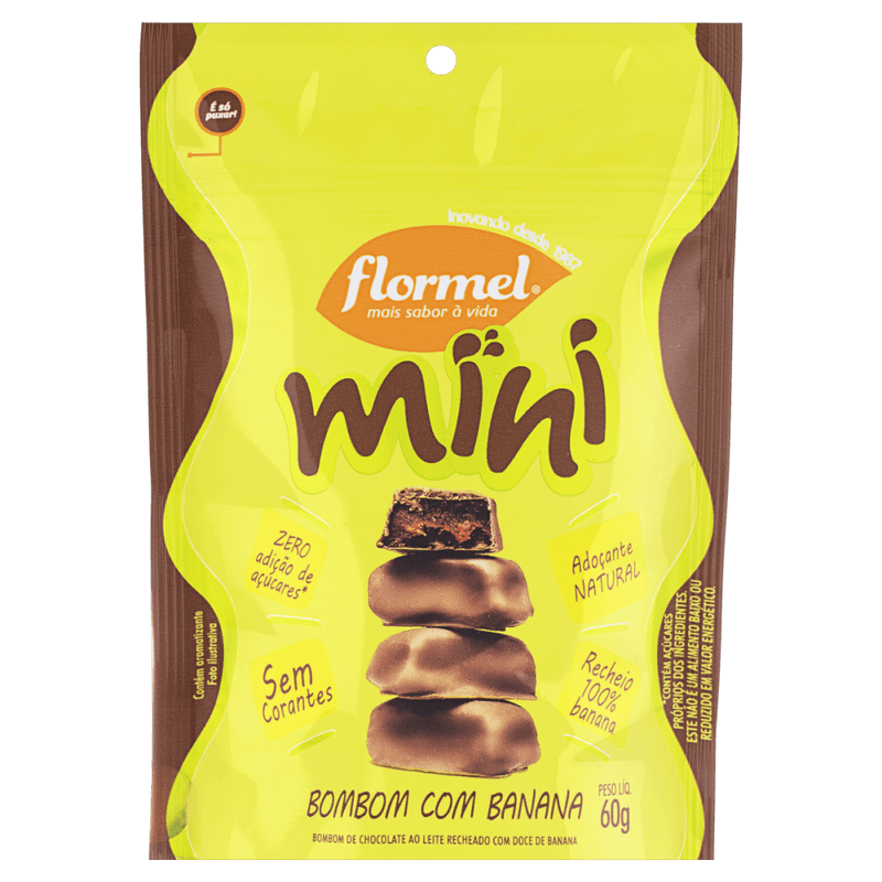 Mini-Bombom-de-Chocolate-ao-Leite-com-Recheio-de-Doce-de-Banana-sem-Adicao-de-Acucar-Flormel-Pouch-60g