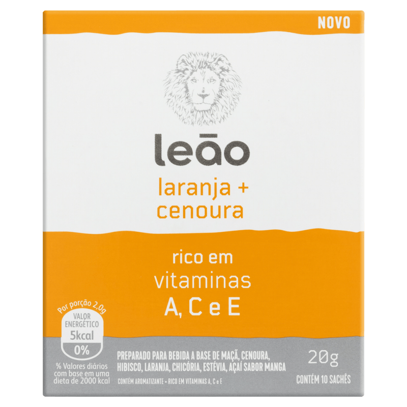 Preparado-para-Bebida-Cha-a-Base-de-Maca-Cenoura-Hibisco-Laranja-Chicoria-Estevia-Acai-e-Manga-Leao-Caixa-20g-10-Unidades