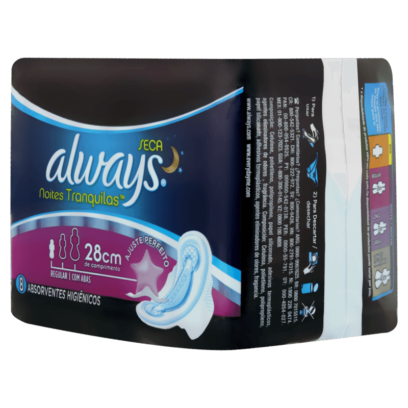 Absorvente-com-Abas-Seca-Always-Noites-Tranquilas-Noturno-Regular-28cm-Pacote-8-Unidades