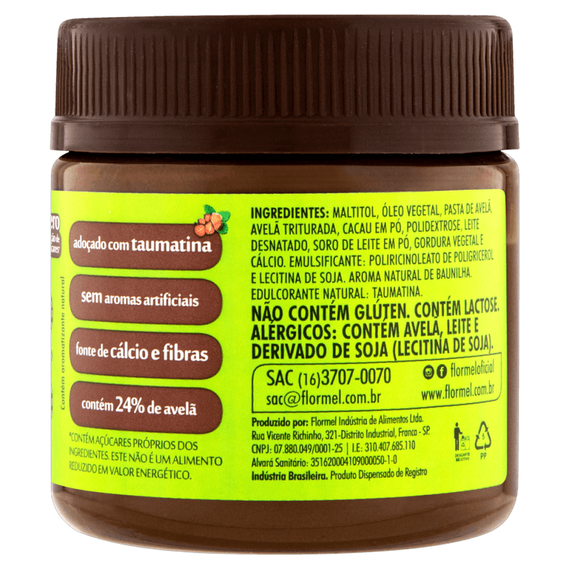 Creme-de-Avela-com-Cacau-e-Pedacos-Crocantes-de-Avela-sem-Adicao-de-Acucar-Flormel-Pote-150g