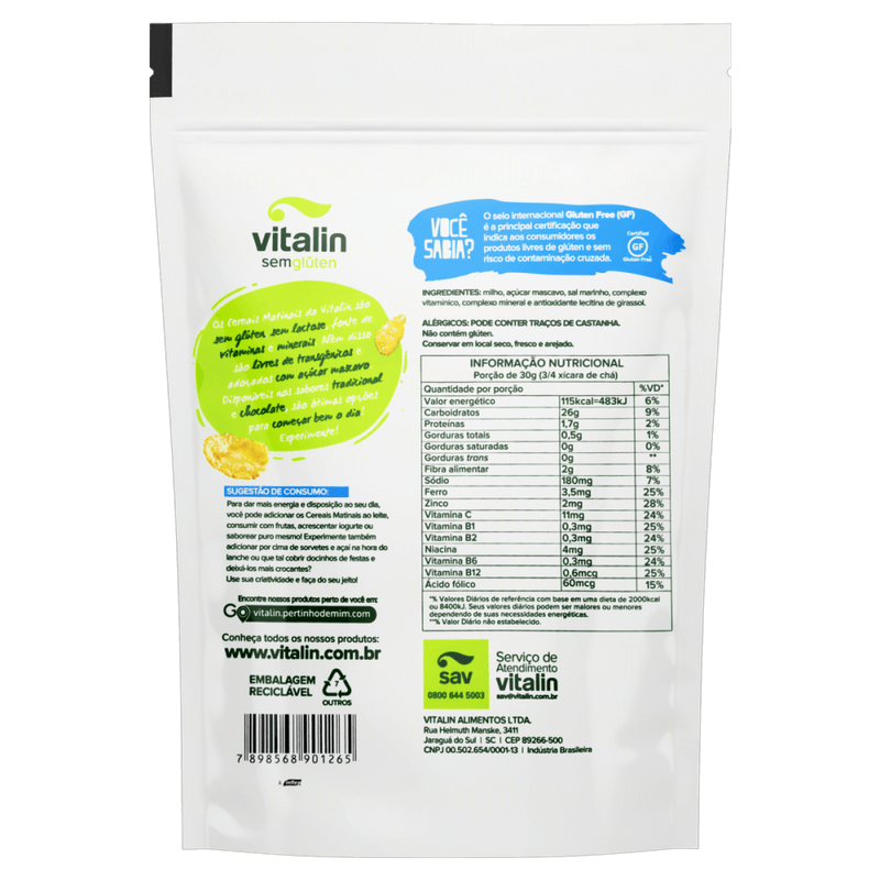 Cereal-Matinal-Flocos-de-Milho-com-Acucar-Mascavo-Integral-Tradicional-sem-Gluten-Vitalin-Pouch-200g