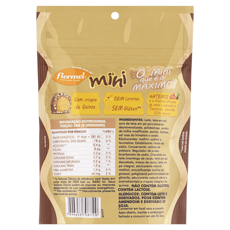 Mini-Bombom-Crocante-com-Caramelo-Chocolate-ao-Leite-Recheio-de-Doce-de-Leite-Caramelizado-e-Crispie-de-Quinoa-sem-Adicao-de-Acucar-Flormel-Pouch-54g