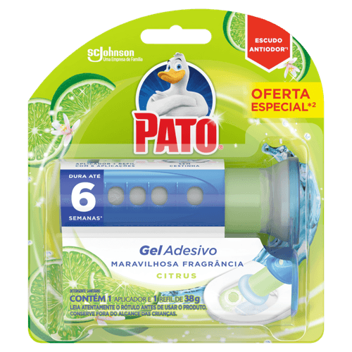 Detergente Sanitário Gel Adesivo com Aplicador Citrus Pato 38g Refil com 6 Discos Oferta Especial