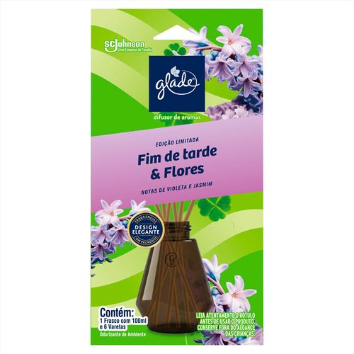 Odorizante de Ambiente Difusor de Aromas Fim de Tarde & Flores Notas de Violeta e Jasmim Glade Caixa 100ml Edição Limitada