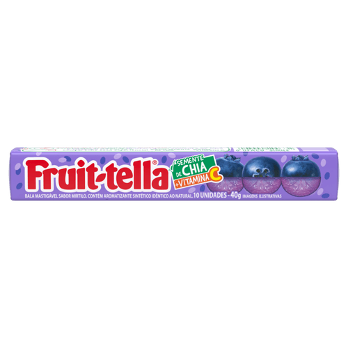 Bala Mastigável Mirtilo com Semente de Chia + Vitamina C Fruit-Tella Pacote 40g 10 Unidades