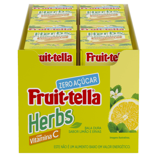 Bala Dura Limão e Ervas com Vitamina C Zero Açúcar Fruit-Tella Herbs Caixa 18,9g