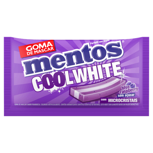 Goma de Mascar Blue Raspberry Zero Açúcar com Microcristais Mentos Cool White Envelope 8,5g