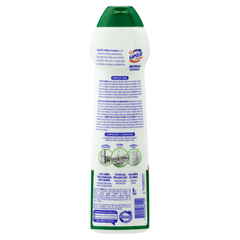 Saponaceo-Cremoso-Multiuso-Limao-com-Microparticulas-Sapolio-Radium-Squeeze-450ml