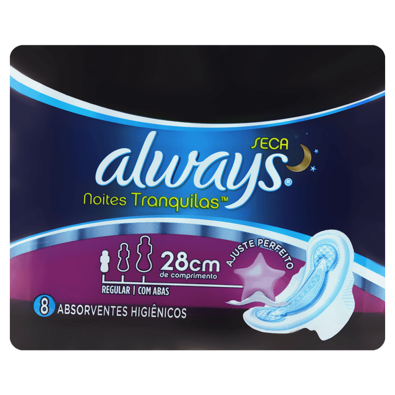 Absorvente-com-Abas-Seca-Always-Noites-Tranquilas-Noturno-Regular-28cm-Pacote-8-Unidades