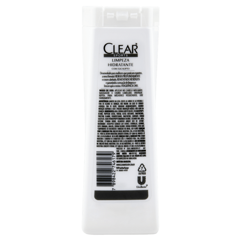 Shampoo-Anticaspa-com-Eucalipto-Clear-Sports-Limpeza-Hidratante-Frasco-200ml