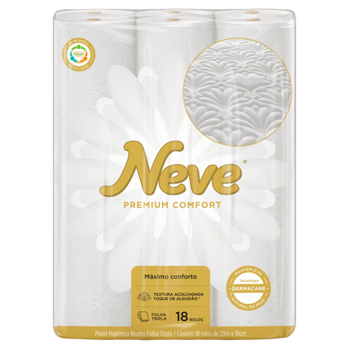 Papel Higiênico Folha Tripla Neutro Neve Premium Comfort 20m Pacote 18 Unidades