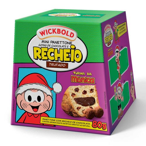 Mini Panettone com Gotas de Chocolate Recheio Trufado de Chocolate Turma da Mônica Wickbold Caixa 80g