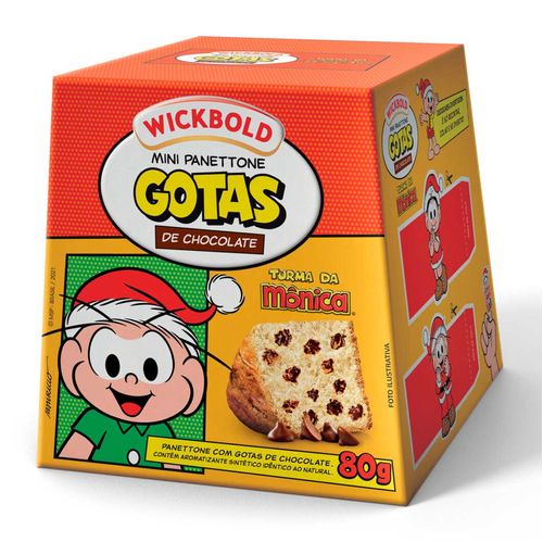 Mini Panettone com Gotas de Chocolate Turma da Mônica Wickbold Caixa 80g