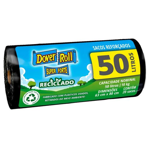 Saco para Lixo Preto Reforçado 50l Dover Roll Super Forte 20 Unidades