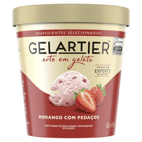 Sorvete de Morango com Pedaços de Morango Gelartier Pote 473ml