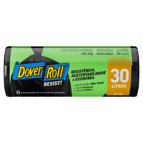 Saco para Lixo Preto 30l Dover Roll Resist 20 Unidades